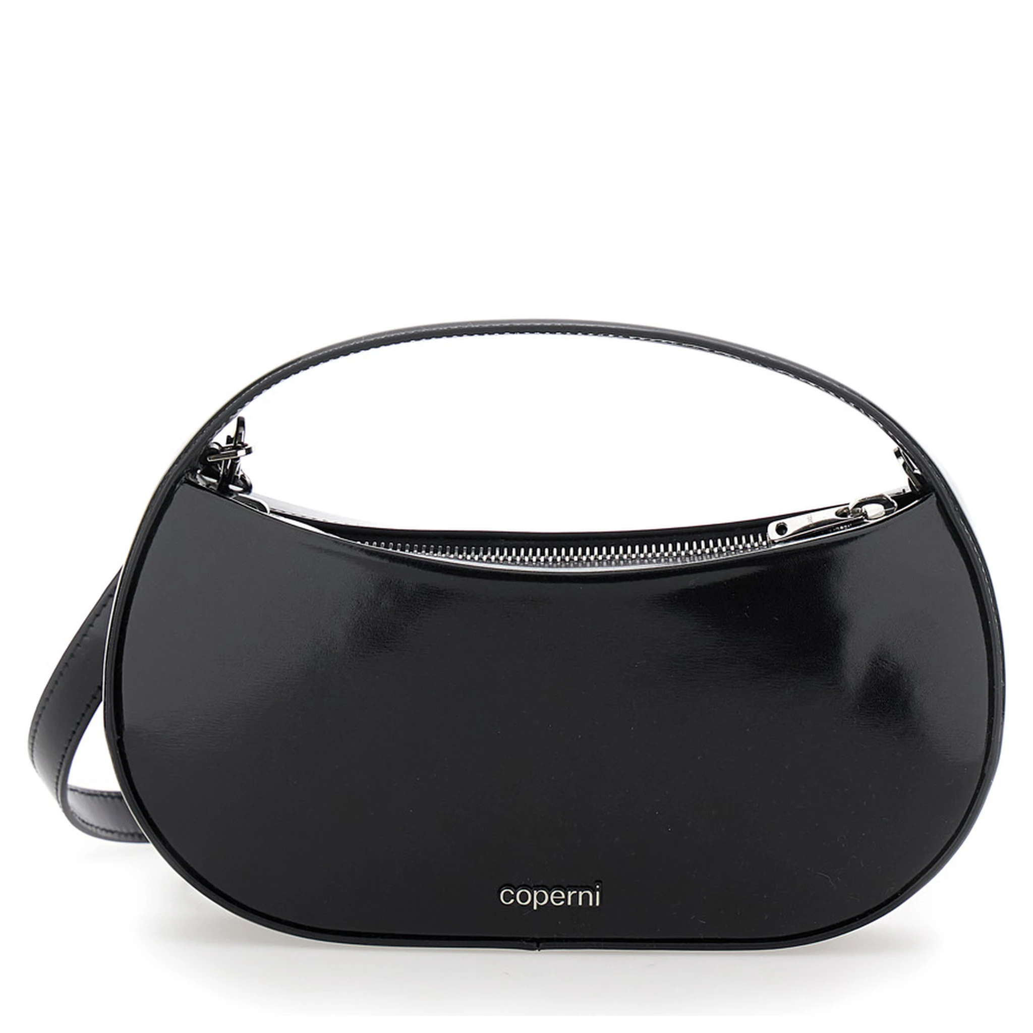 Sound Swipe Small Black Handbag with Logo Detail in Leather Woman
