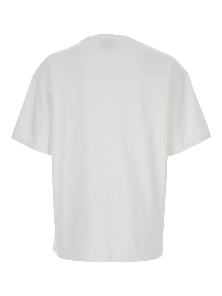 White Crewneck T-Shirt with Logo Lettering on the Front in Cotton Man alternative