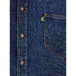 Blue Shirt with Pointed Collar and Logo Patch on the Front in Denim Man