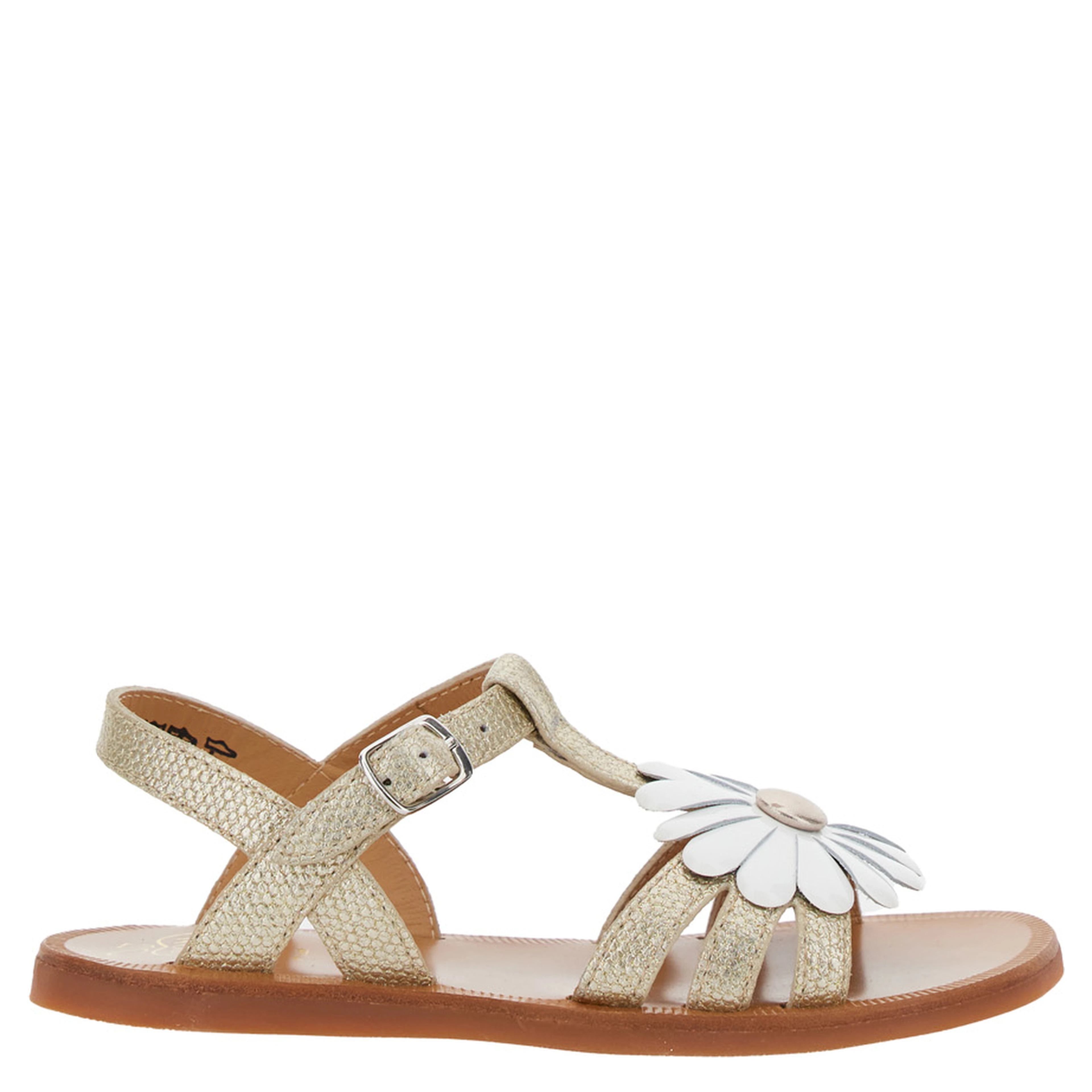 Plagette Metallic Open Toe Sandals with Daisy Flower Application on Front in Leather Girl