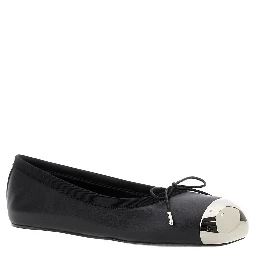 Black Ballet Flats with Metallic Toe in Smooth Leather Woman