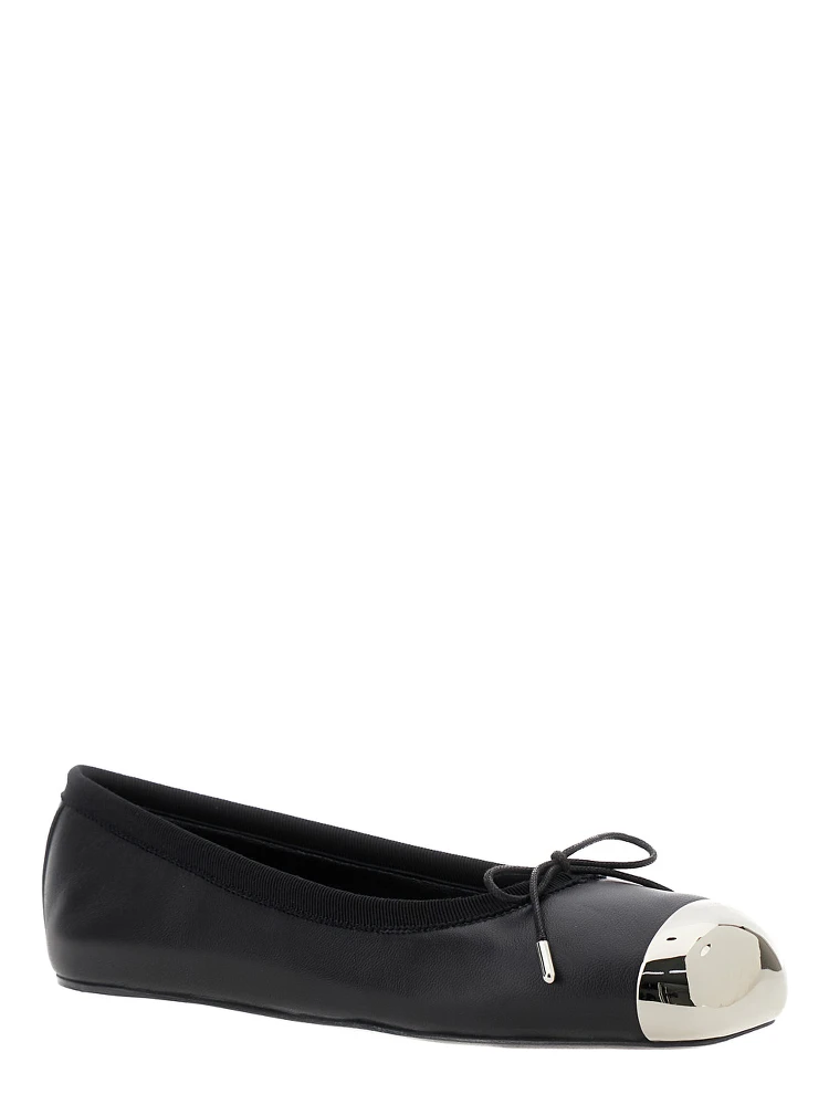 Black Ballet Flats with Metallic Toe in Smooth Leather Woman alternative