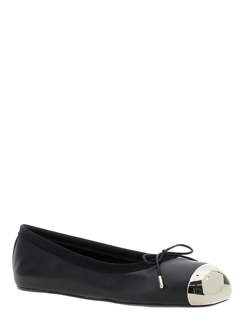 Black Ballet Flats with Metallic Toe in Smooth Leather Woman