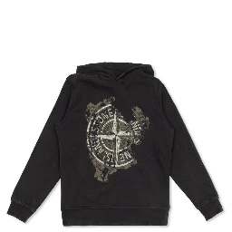 Black Hoodie with Fixed Hood and Maxi Logo Print on the Front in Cotton Boy
