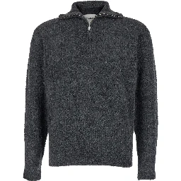 Grey High Neck Swater with Zip in Wool Blend Man