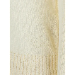 White Cropped Crewneck Sweater with Tonal Logo Embroidery in Cotton Woman