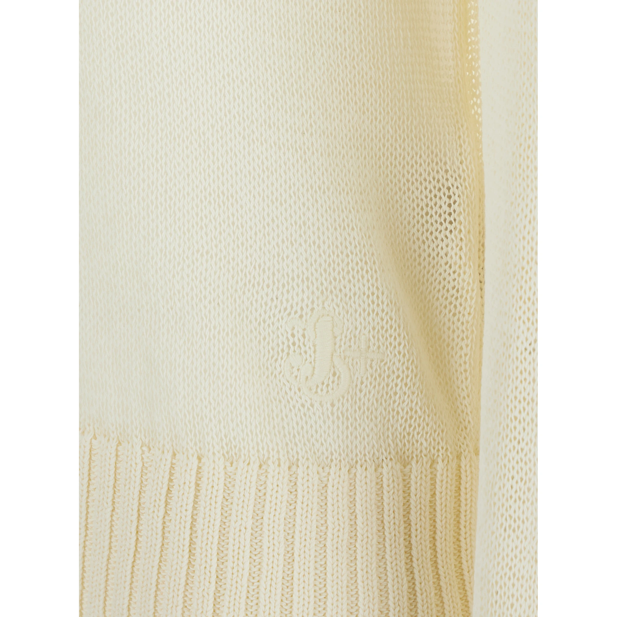 White Cropped Crewneck Sweater with Tonal Logo Embroidery in Cotton Woman