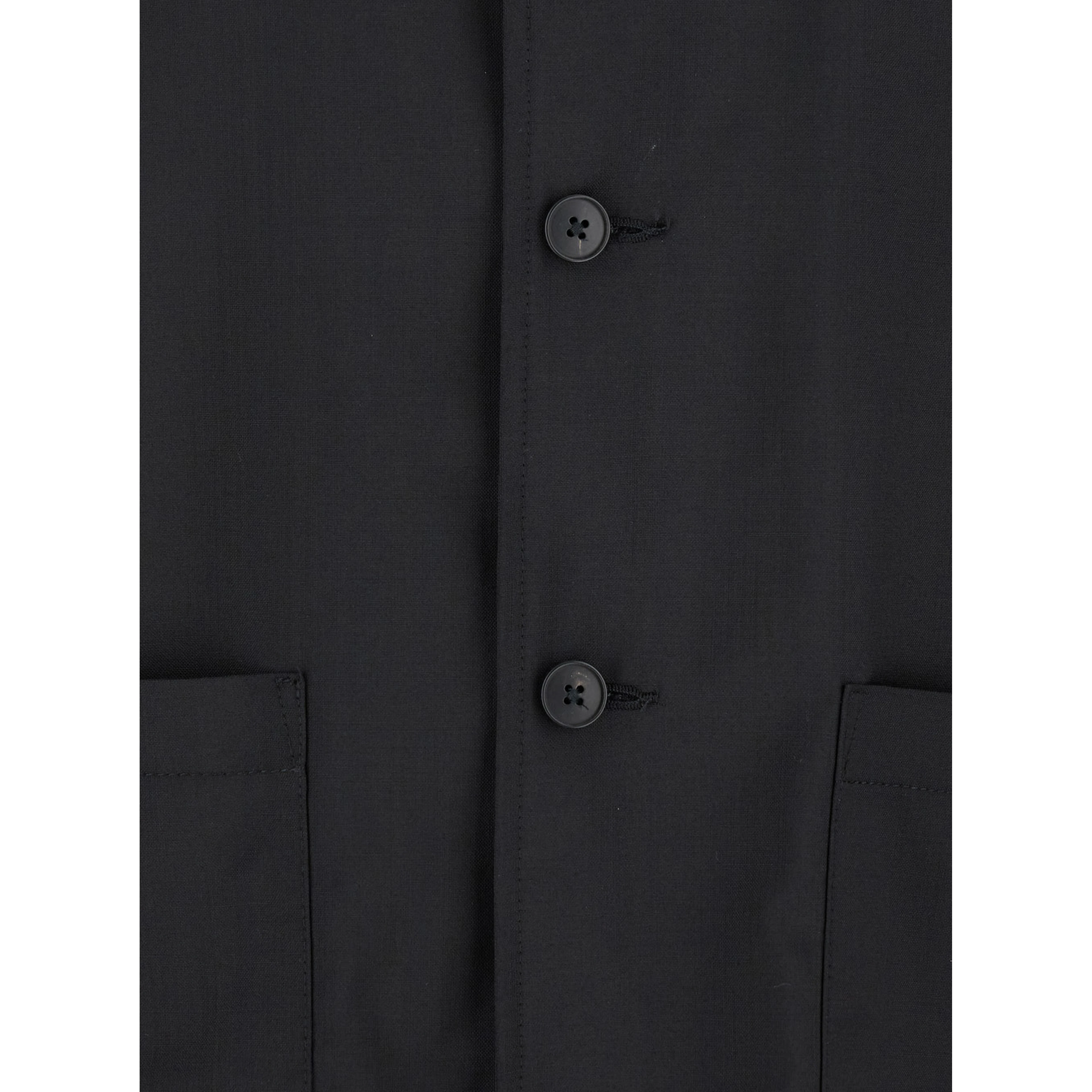 Black Jacket with Classic Collar and Patch Pockets on the Front in Wool Man