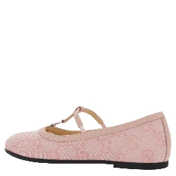Pink Ballerinas with Metallic Logo and All-Over GG Motif in Fabric Girl
