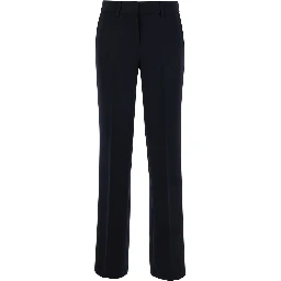Straight Blue Pants with Belt Loops in Fabric Woman