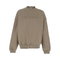 Eternal Beige Crewneck T-Shirt with Dropped Shoulders and Tonal Embroidery on the Front in Cotton Blend Man