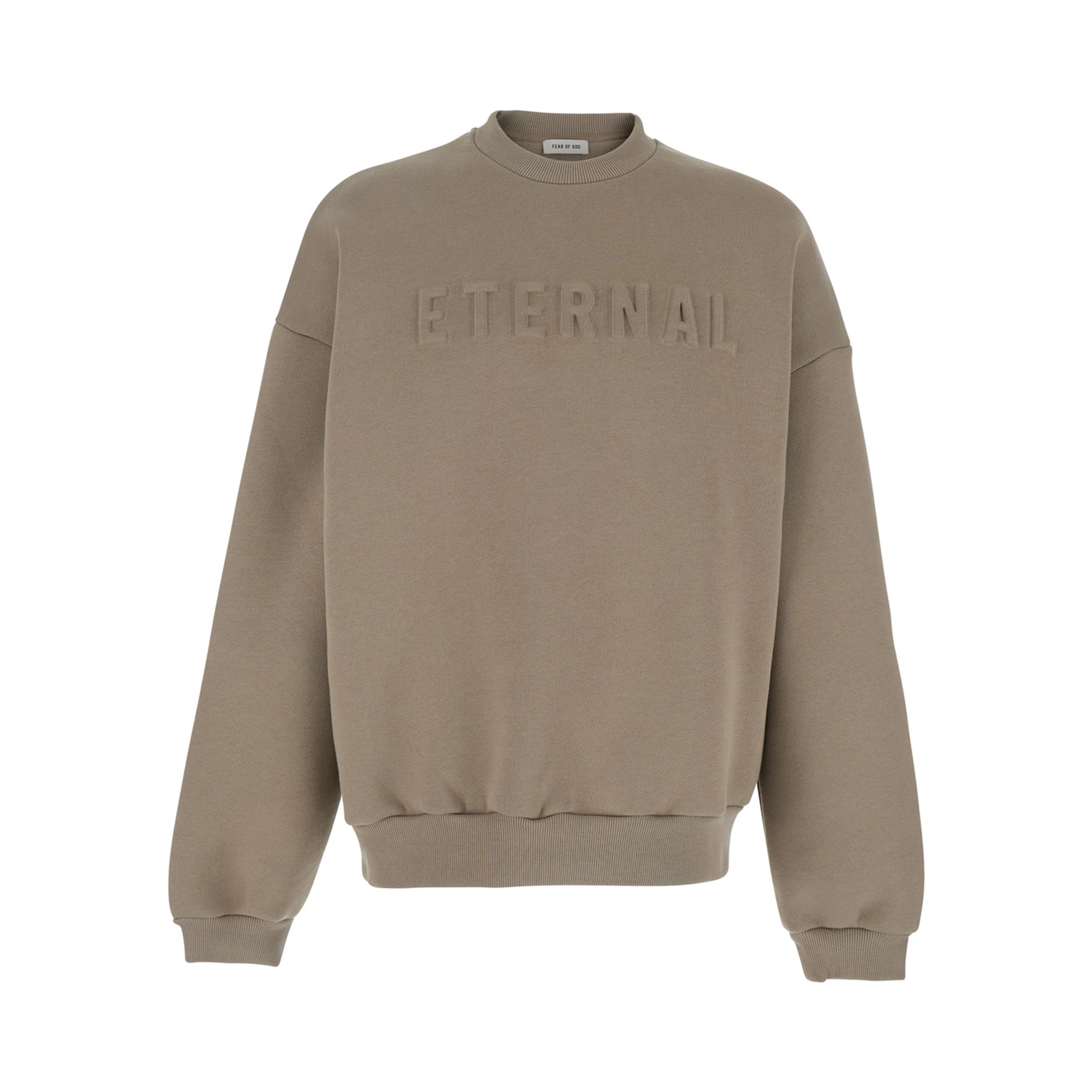 Eternal Beige Crewneck T-Shirt with Dropped Shoulders and Tonal Embroidery on the Front in Cotton Blend Man