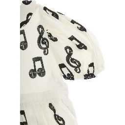 White Dress with All-Over Printed Musical Notes in Cotton Girl