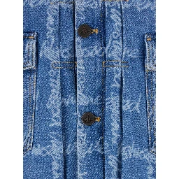 Marlene Blue Jacket with All-Over Printed Lettering Logo in Denim Man