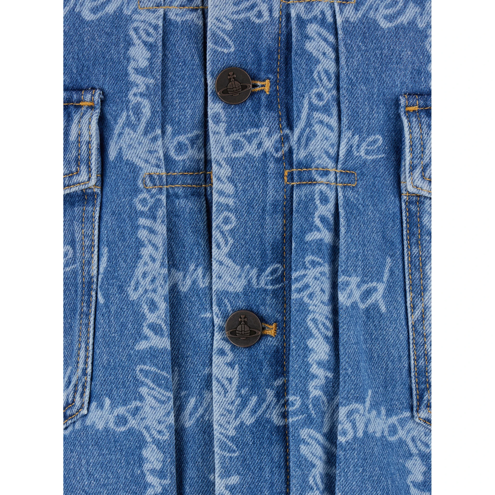 Marlene Blue Jacket with All-Over Printed Lettering Logo in Denim Man