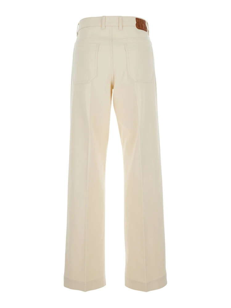 Beige Five Pocket Jeans with Logo Patch on the Back in Cotton Woman alternative