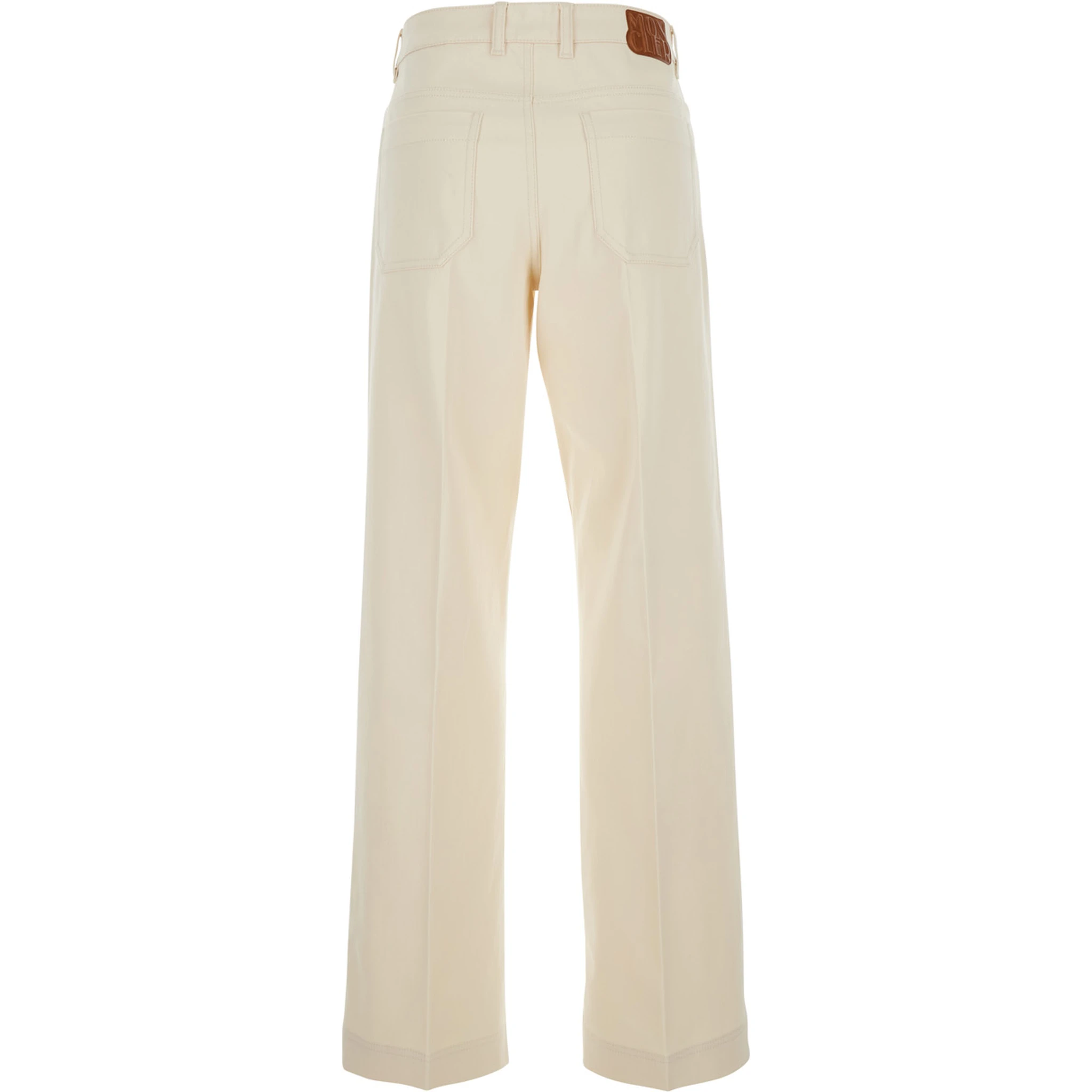 Beige Five Pocket Jeans with Logo Patch on the Back in Cotton Woman