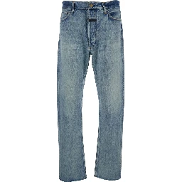 Blue Five-Pocket Jeans with Front Logo Patch in Denim Man