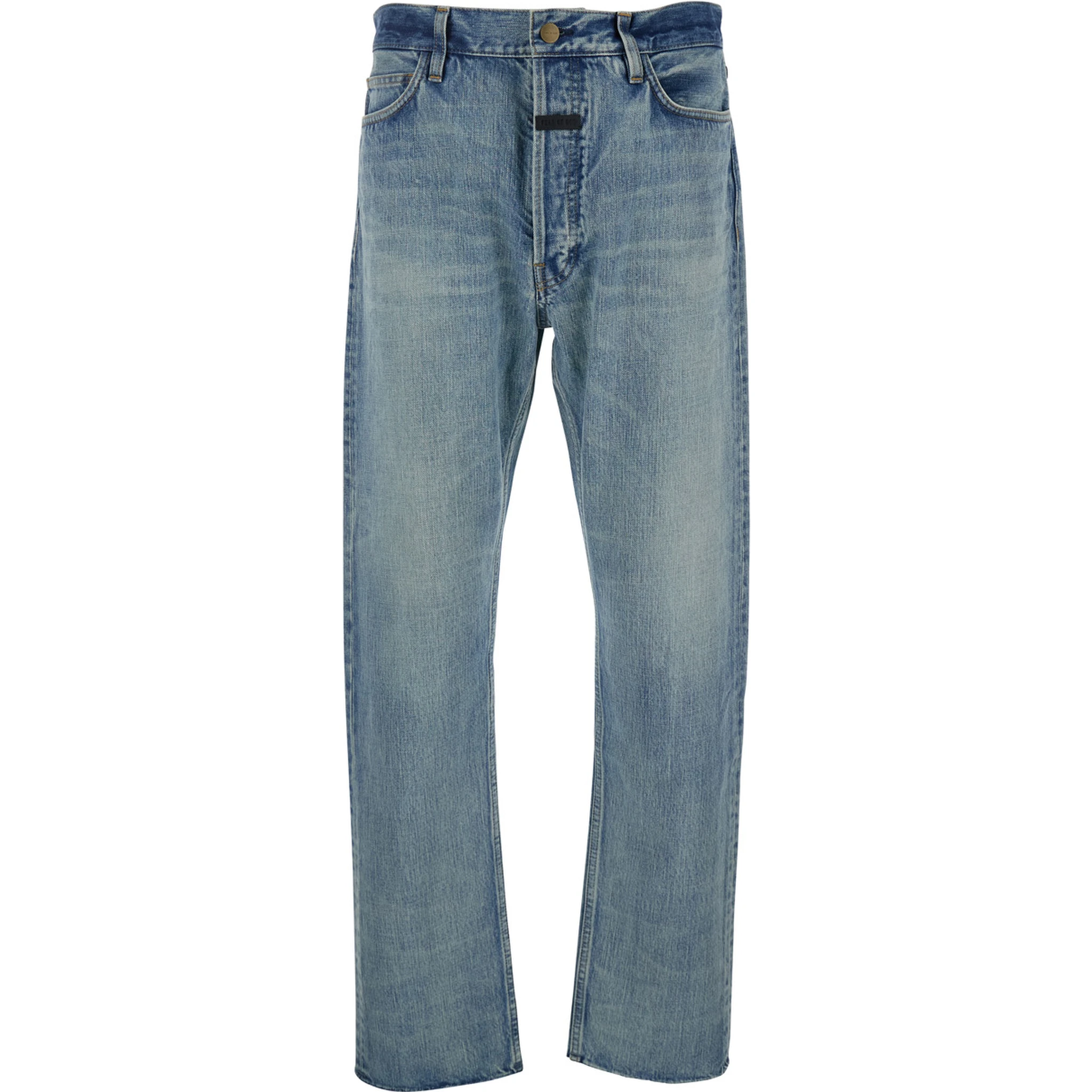 Blue Five-Pocket Jeans with Front Logo Patch in Denim Man