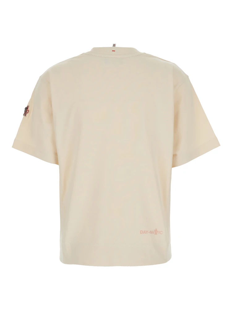White T-Shirt with Logo Printed on the Front and Logo Patch on the Sleeve in Cotton Man alternative