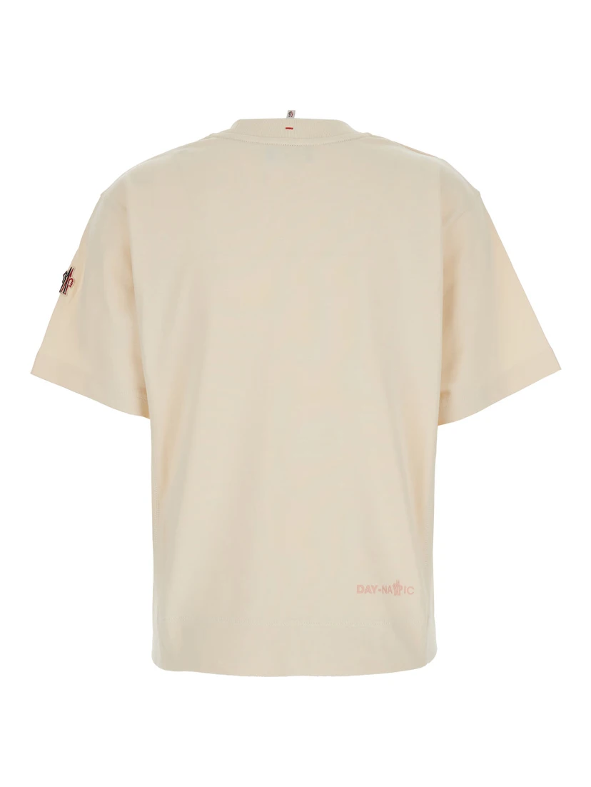 White T-Shirt with Logo Printed on the Front and Logo Patch on the Sleeve in Cotton Man
