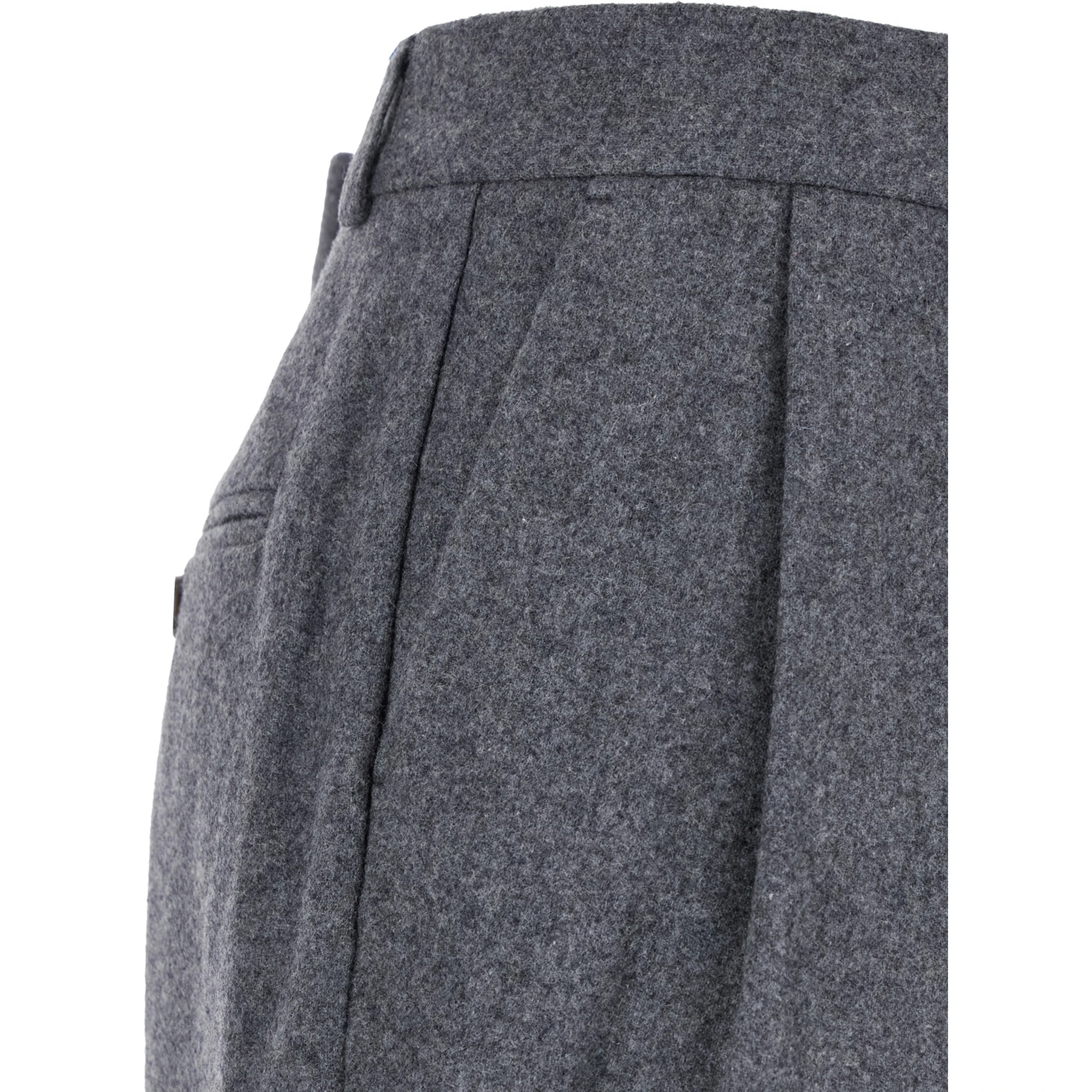 Grey Pants with Belt Loops and Pences in Wool Blend Woman