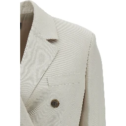 Off-White Double-Breasted Jacket with Notched Revers in Viscose Woman