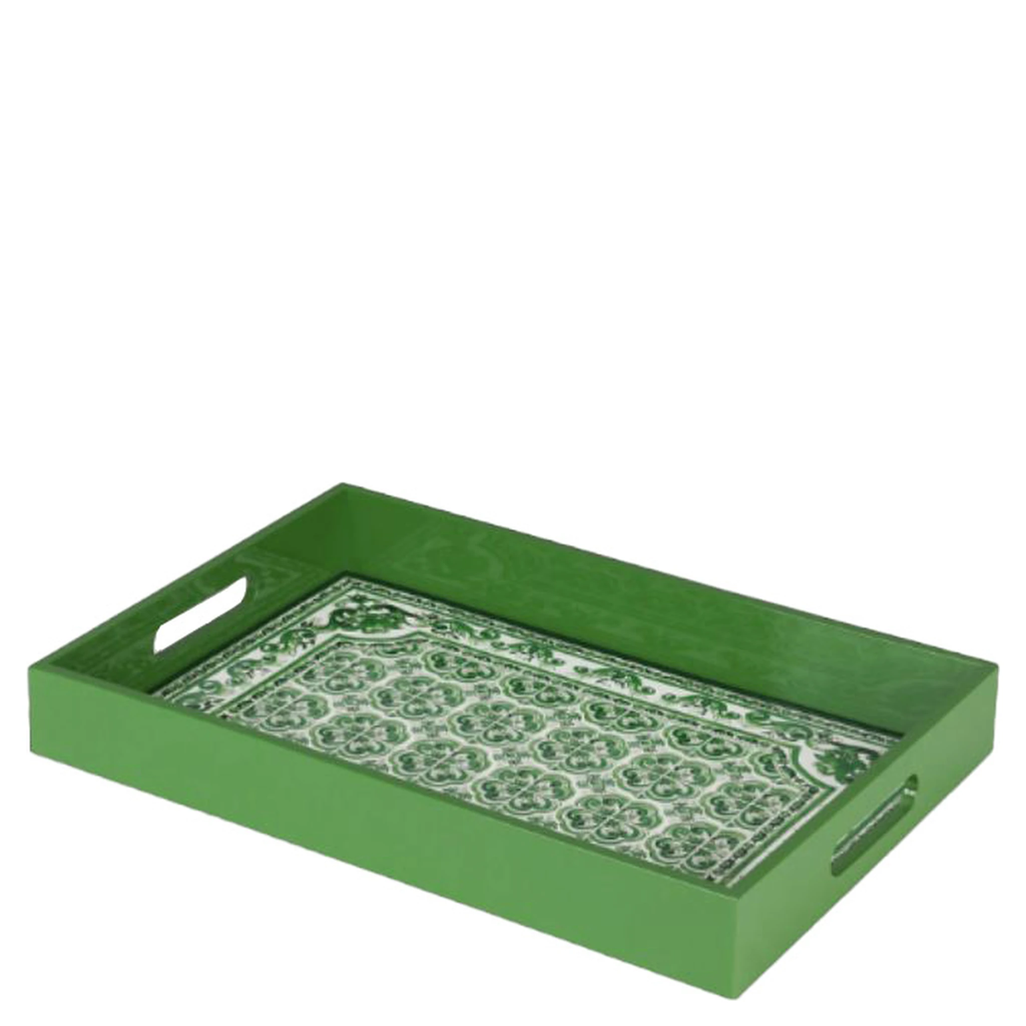 Green Rectangular Tray with Maiolica Motif in Plexiglass Home