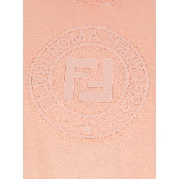 Pink T-shirt with Cropped Design and Raised Logo on the Front in Cotton Woman