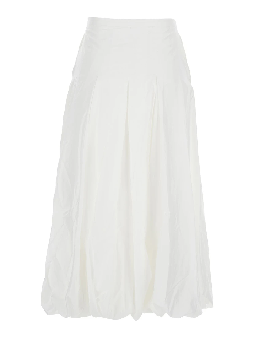 White Skirt with Balloon Design and Pleated Details in Viscose Woman