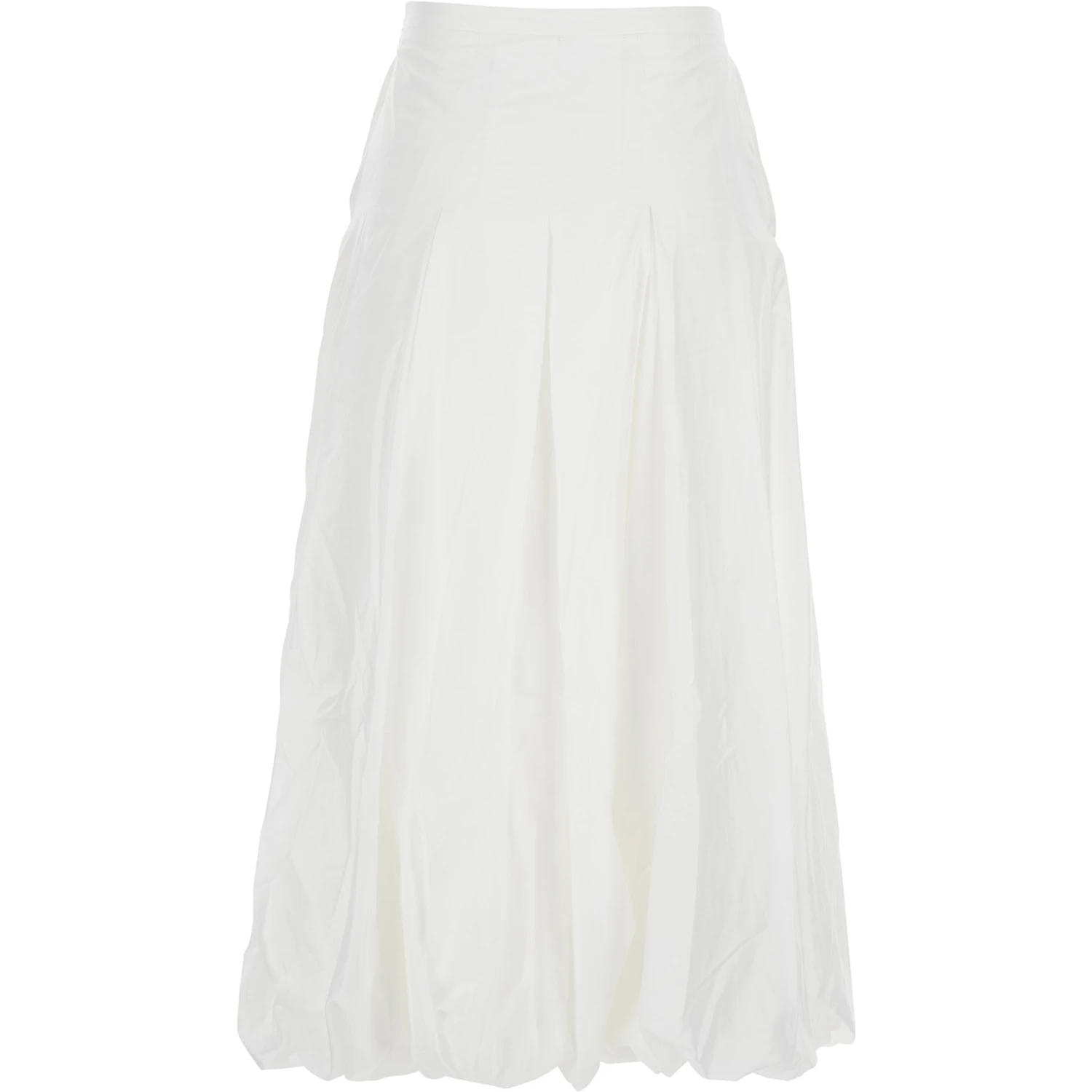 White Skirt with Balloon Design and Pleated Details in Viscose Woman
