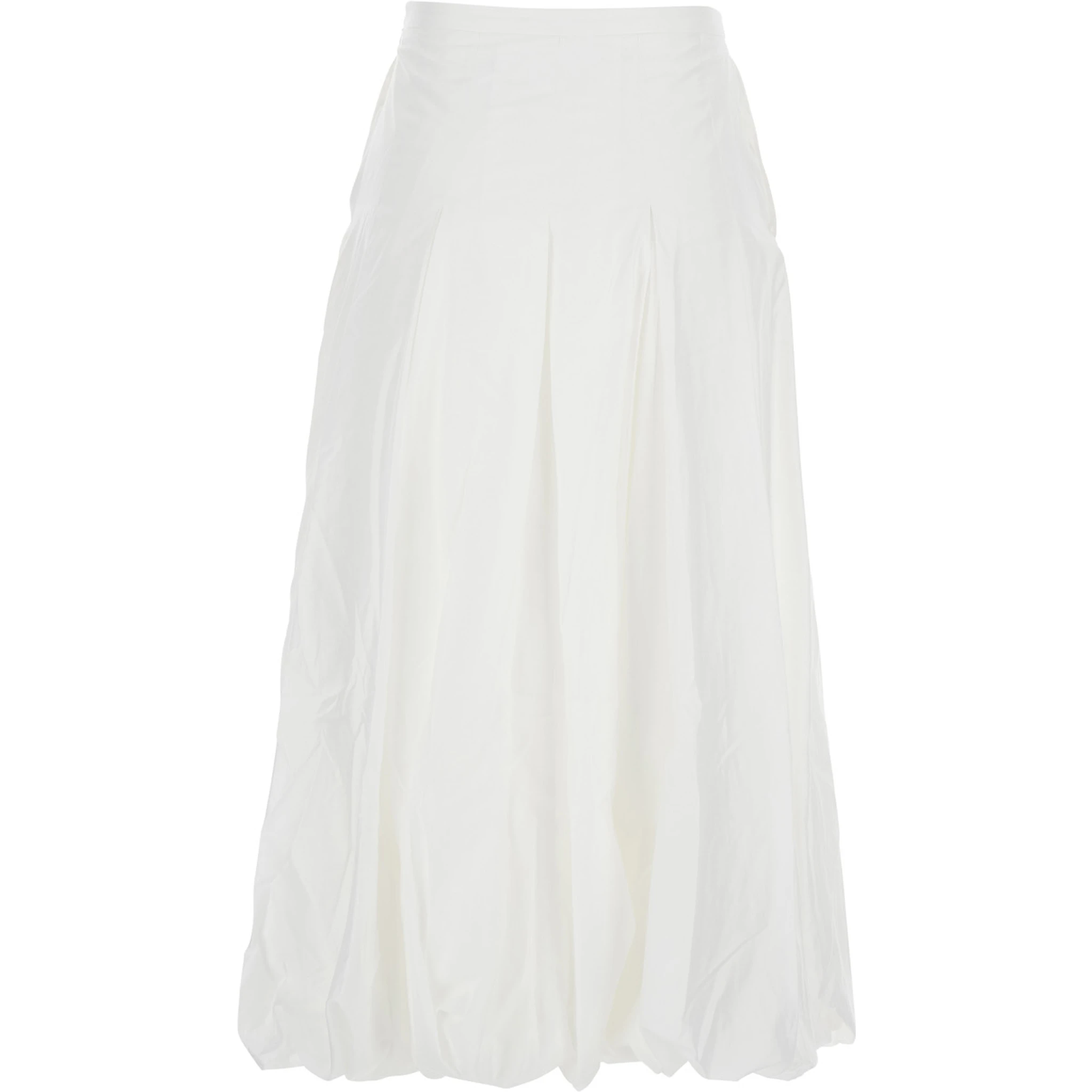 White Skirt with Balloon Design and Pleated Details in Viscose Woman
