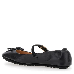 Black Ballerinas with Curled Heel and FF Logo Plaque on the Strap in Leather Woman