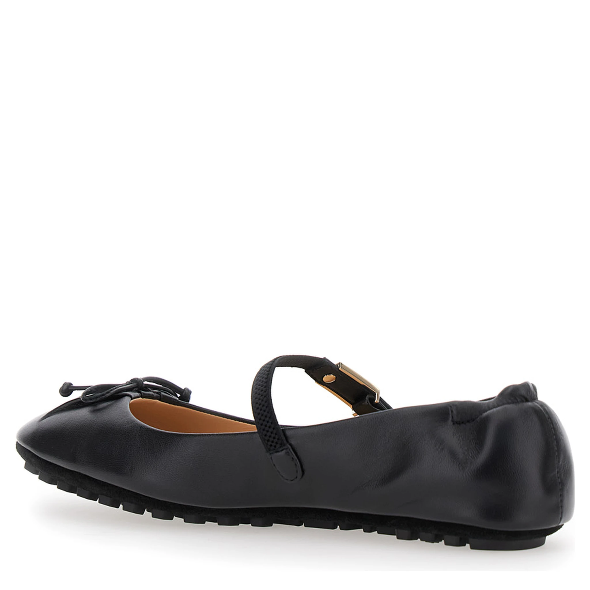 Black Ballerinas with Curled Heel and FF Logo Plaque on the Strap in Leather Woman