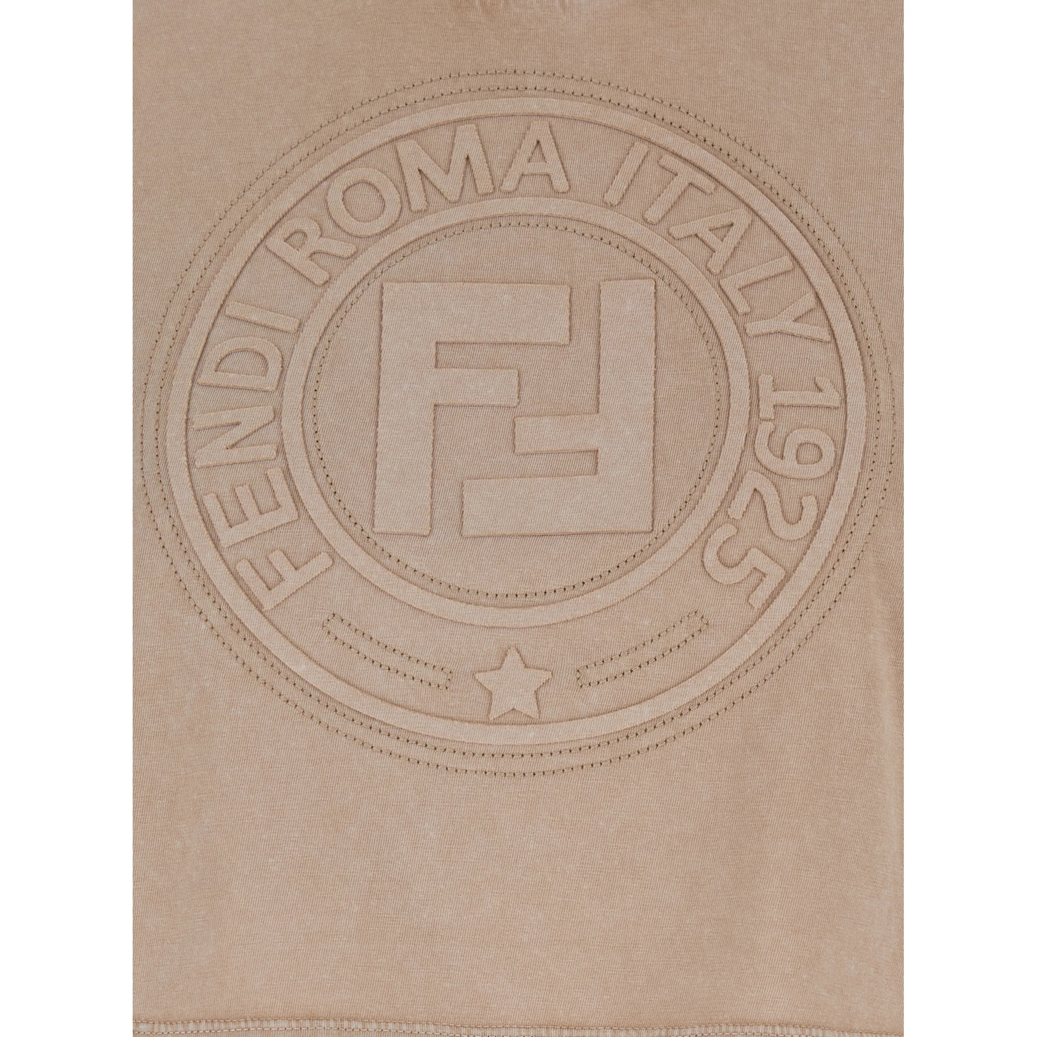 Beige T-shirt with Cropped Design and Raised Logo on the Front in Cotton Woman