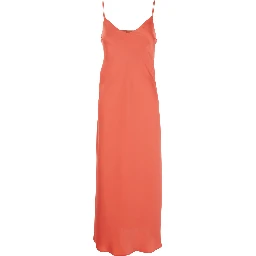 Orange Dress with Thin Straps in Fabric Woman