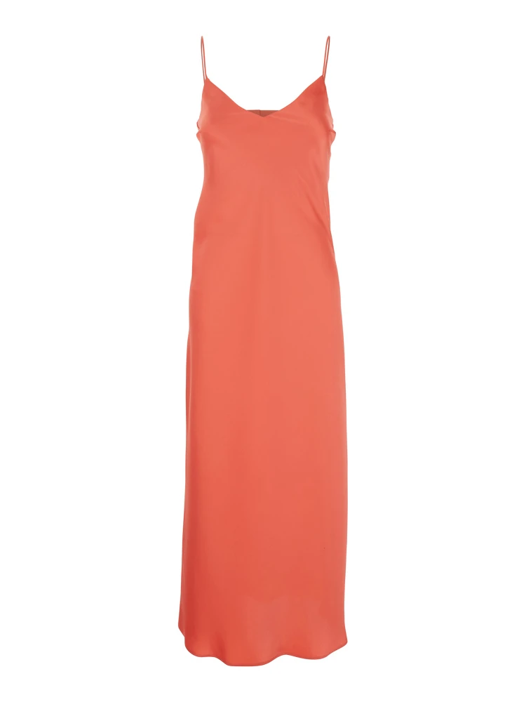 Orange Dress with Thin Straps in Fabric Woman