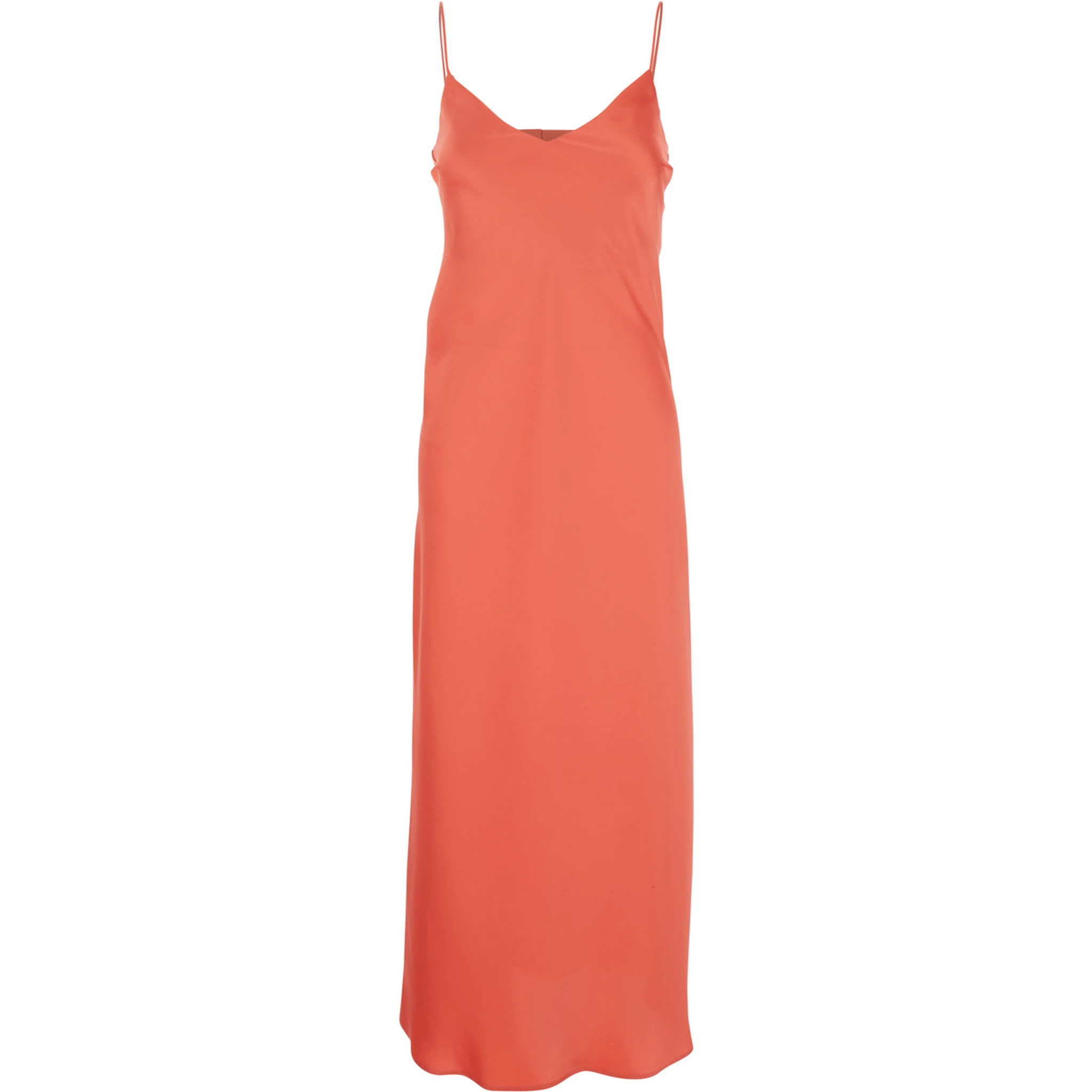 Orange Dress with Thin Straps in Fabric Woman
