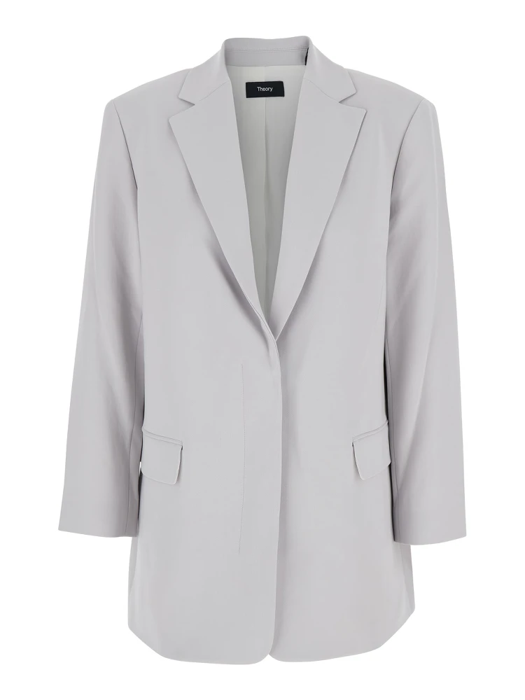 Grey Single Breasted Jacket with Classic Lapels in Tech Fabric Woman