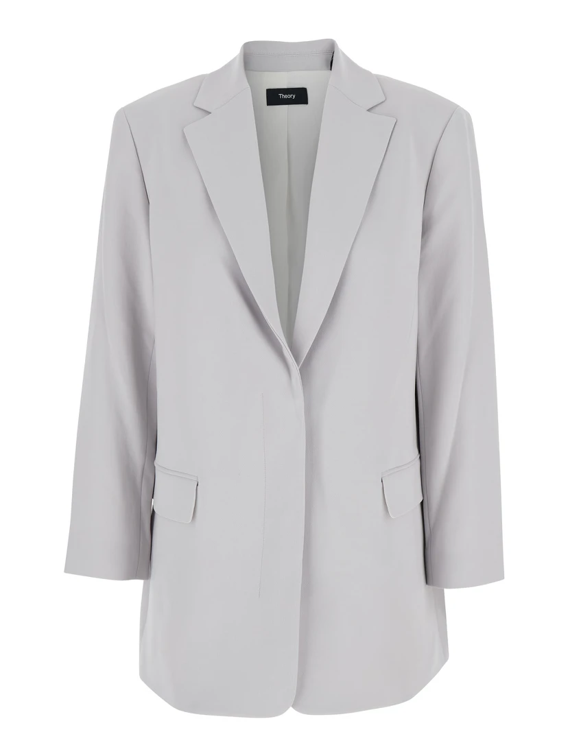Grey Single Breasted Jacket with Classic Lapels in Tech Fabric Woman