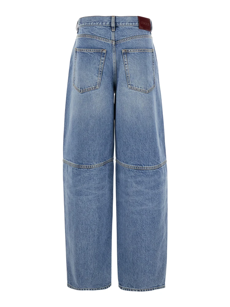 Blue Jeans with Logo Patch on the Rear and Wide Leg in Denim Woman alternative