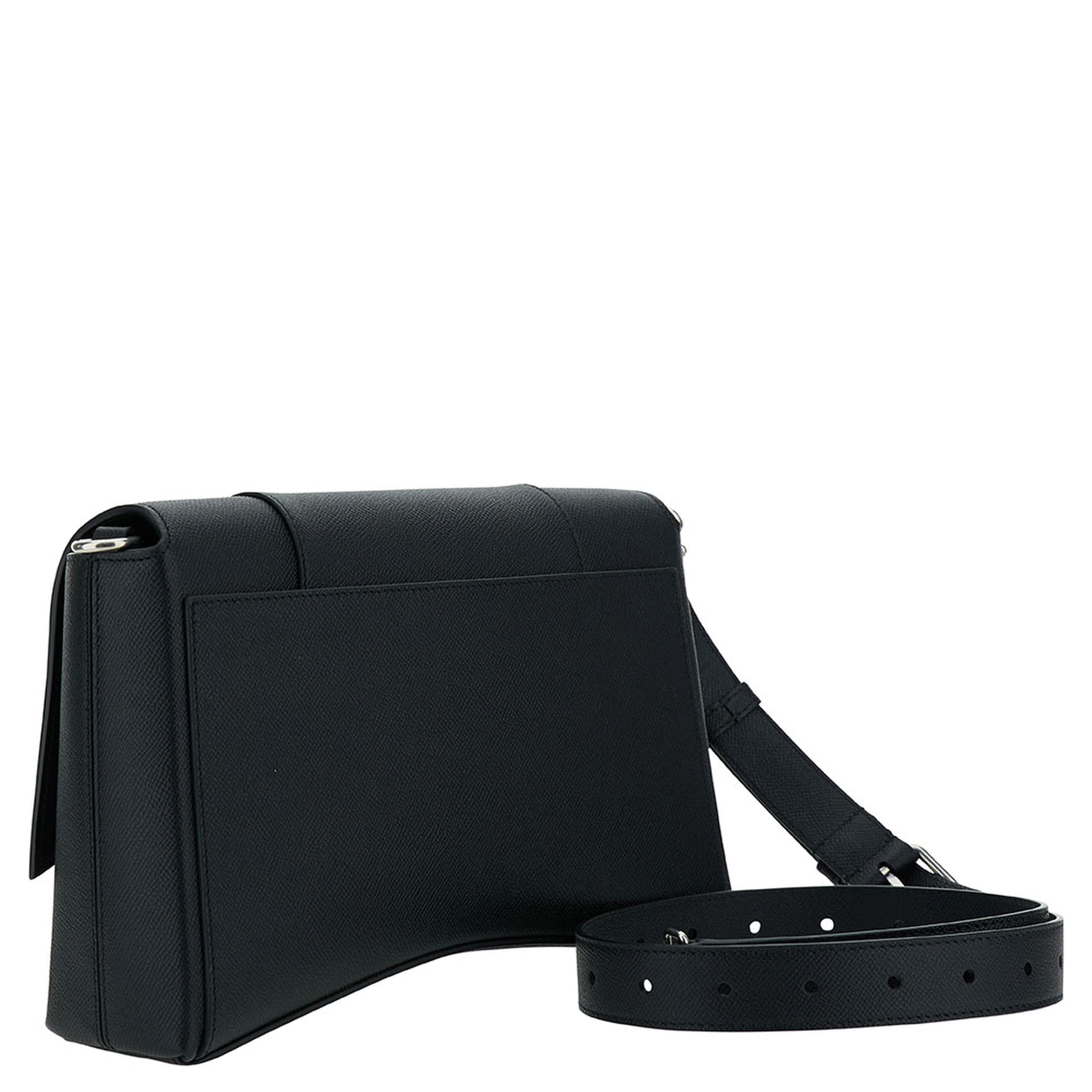 Messenger Downtown Black Cross-Body Bag with B Logo in Semi Matte Leather Man