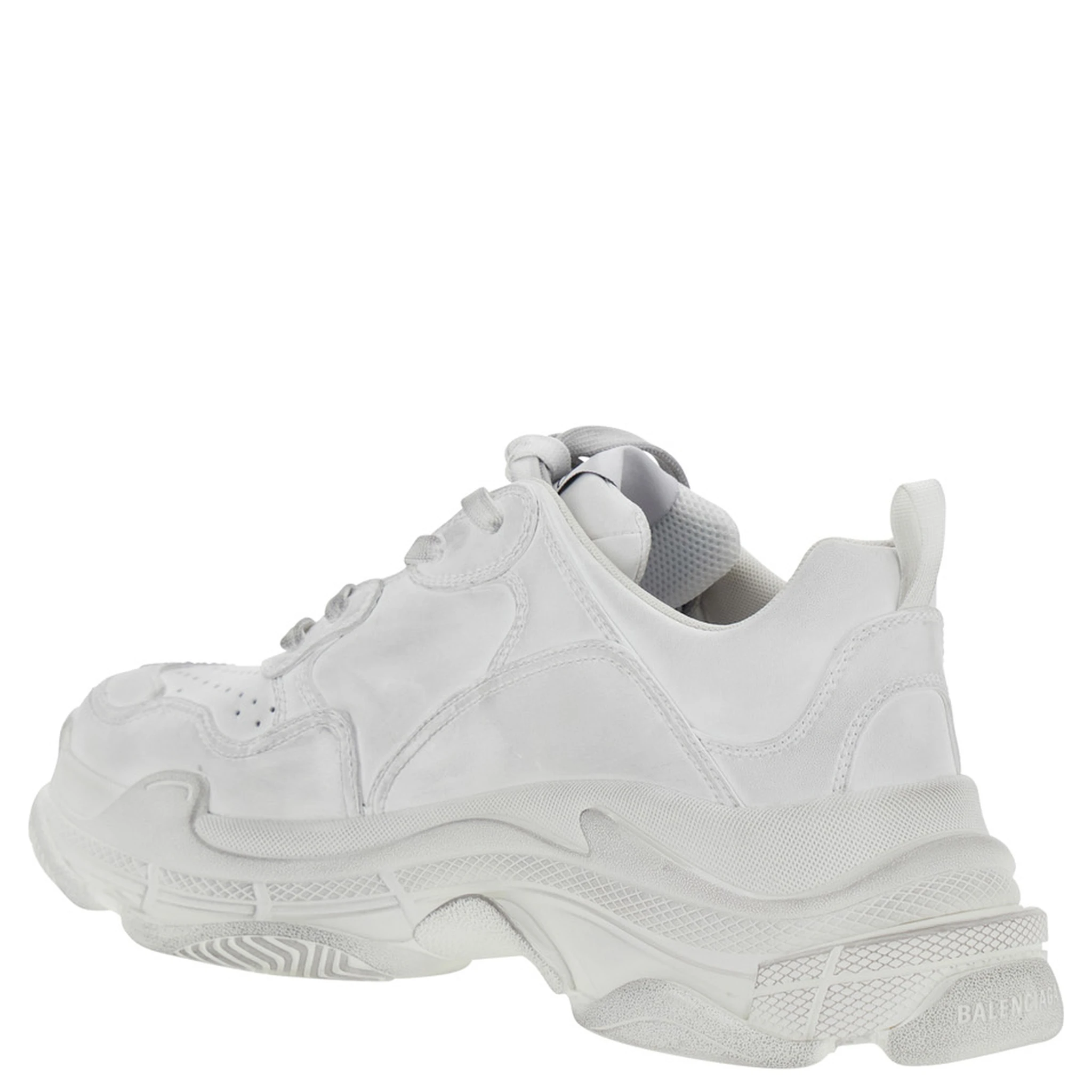 Triple S Sporty White Sneaker with 3B Logo Embroidered on the Side and Worn Effect in Tech Fabric Man