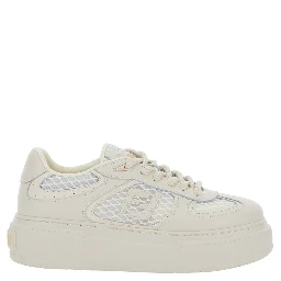 Match White Sneakers With Mesh Inserts And Embossed Logo On The Back In Leather Woman