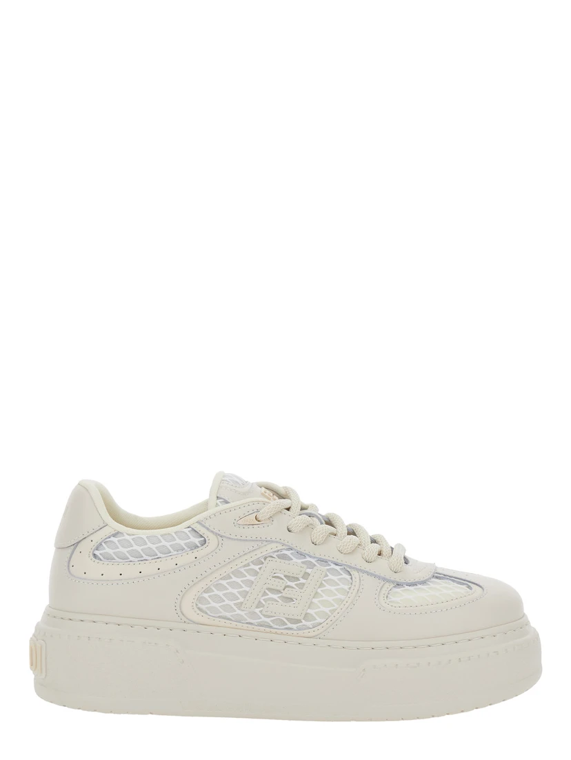 Match White Sneakers With Mesh Inserts And Embossed Logo On The Back In Leather Woman