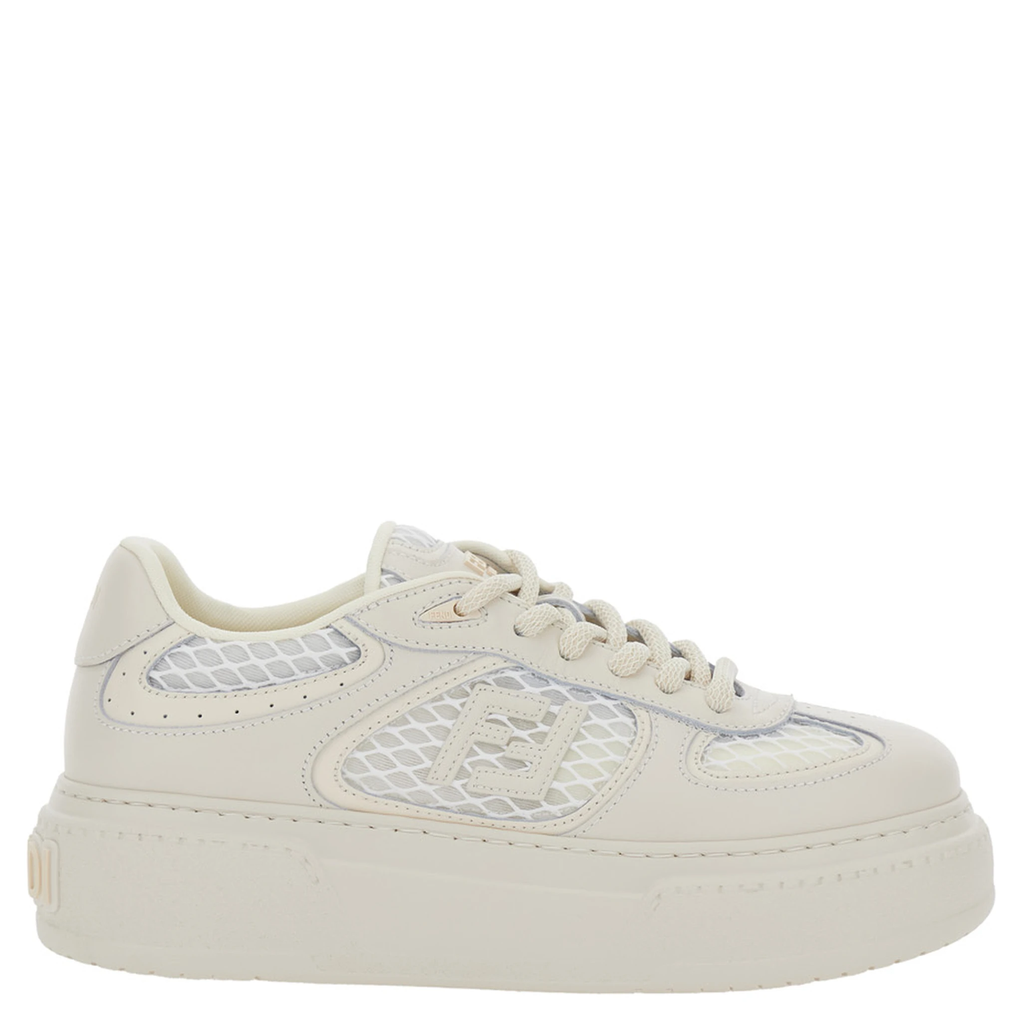 Match White Sneakers With Mesh Inserts And Embossed Logo On The Back In Leather Woman