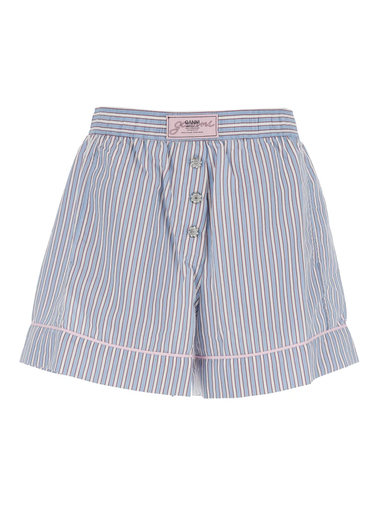 Violet Shorts with Logo Patch on the Front and All-Over Striped Motif in Viscose Blend Woman