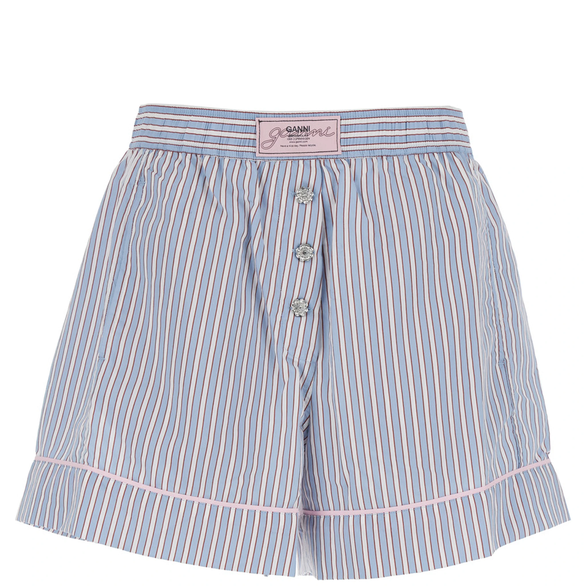 Violet Shorts with Logo Patch on the Front and All-Over Striped Motif in Viscose Blend Woman