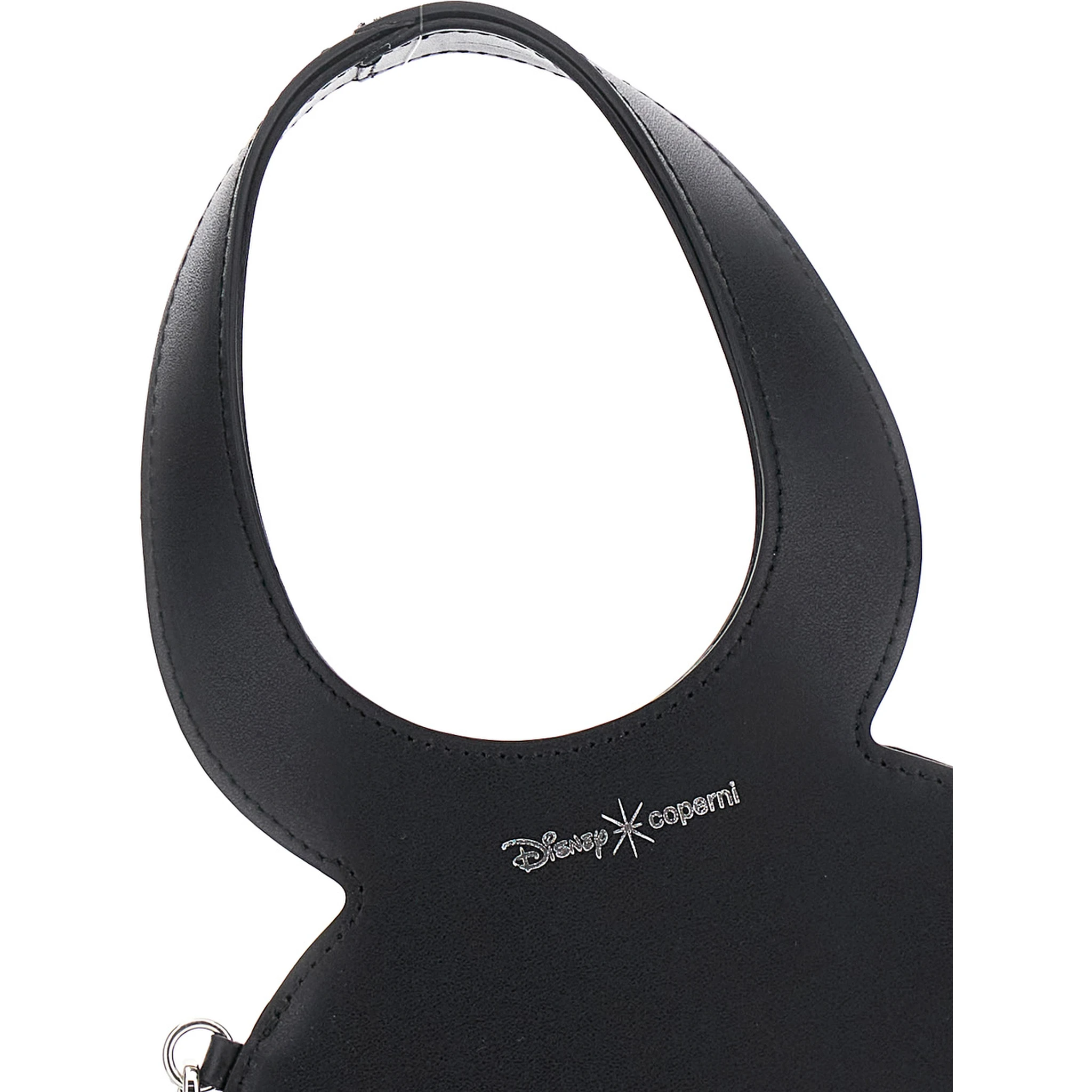 Mickey Black Crossbody Bag with Adjustable and Removable Shoulder Strap and Logo Lettering on the Front in Leather Woman