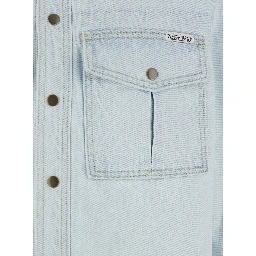 Light Blue Shirt with Chest Pockets and Logo Patch in Denim Man